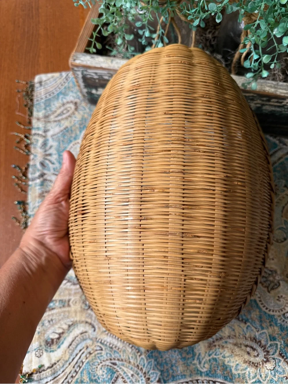 Hand Woven Split Reed Basket Oval Gathering Basket Vintage Farmhouse Decor